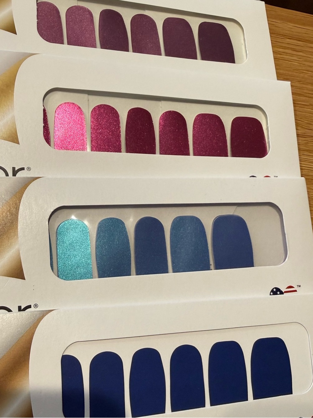 4 packages color Street nail wraps Blue & Pink & purple metallic